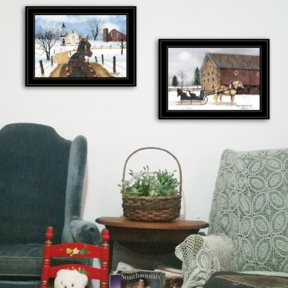 Set Of Two Sleigh Bells Ring 1 Black Framed Print Wall Art
