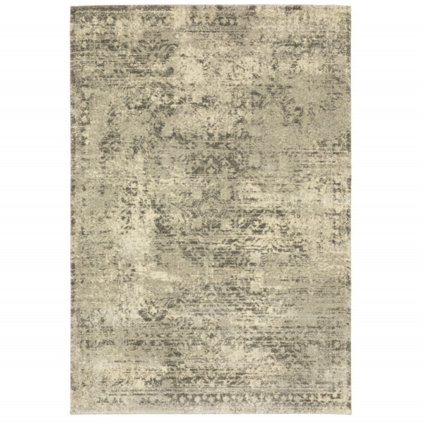 6' X 9' Grey Ivory Beige And Taupe Oriental Power Loom Stain Resistant Area Rug