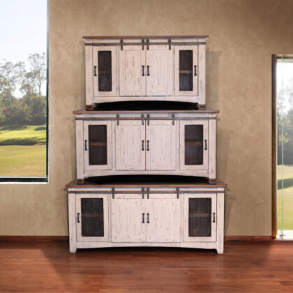 79" White Solid Wood Cabinet Enclosed Storage Distressed TV Stand