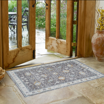 2' x 3' Gray and Ivory Floral Area Rug