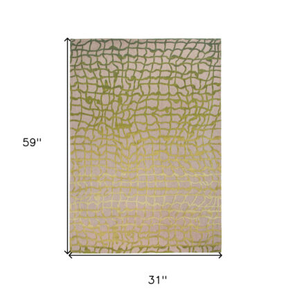 3' X 5' Gray and Green Abstract Non Skid Area Rug