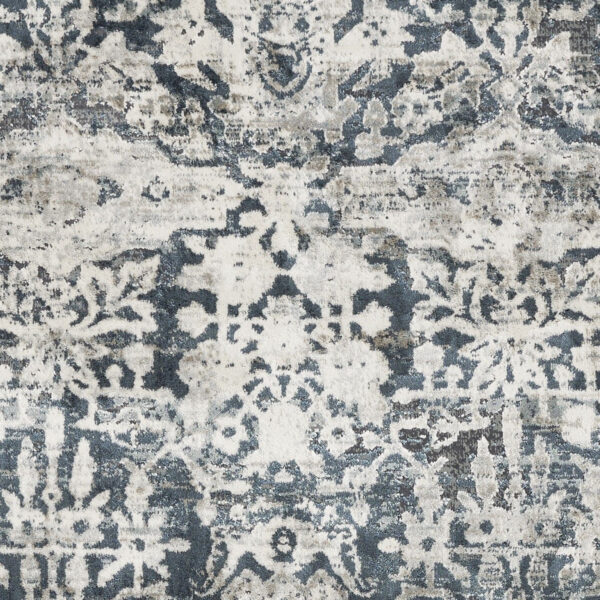 5'X8' Teal Machine Woven Distressed Floral Traditional Indoor Area Rug