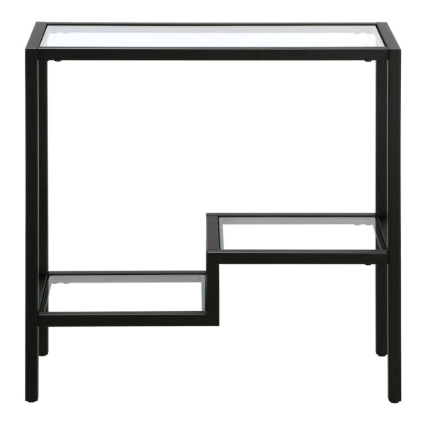 24" Black And Clear Glass And Steel End Table With Two Shelves