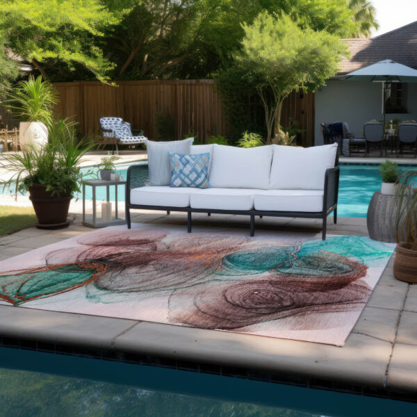 9' X 12' Burgundy Abstract Washable Non Skid Indoor Outdoor Area Rug