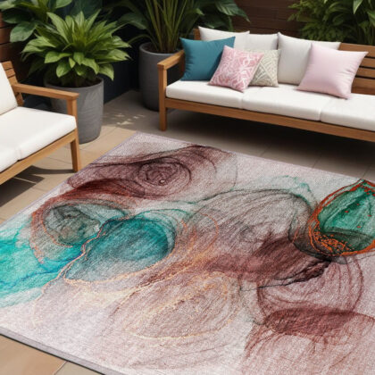 9' X 12' Burgundy Abstract Washable Non Skid Indoor Outdoor Area Rug