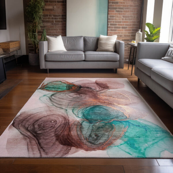 9' X 12' Burgundy Abstract Washable Non Skid Indoor Outdoor Area Rug