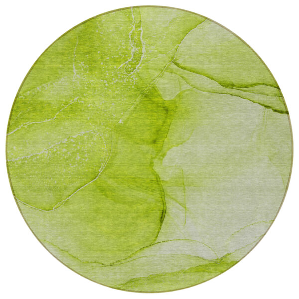 8' Round Green Round Abstract Washable Non Skid Indoor Outdoor Area Rug