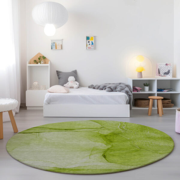 8' Round Green Round Abstract Washable Non Skid Indoor Outdoor Area Rug