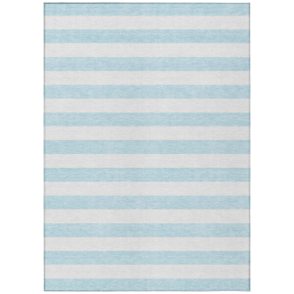 9' X 12' Blue and White Striped Washable Indoor Outdoor Area Rug