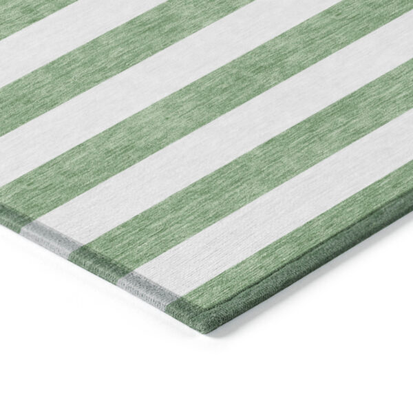 2' X 3' Green and White Striped Washable Indoor Outdoor Area Rug