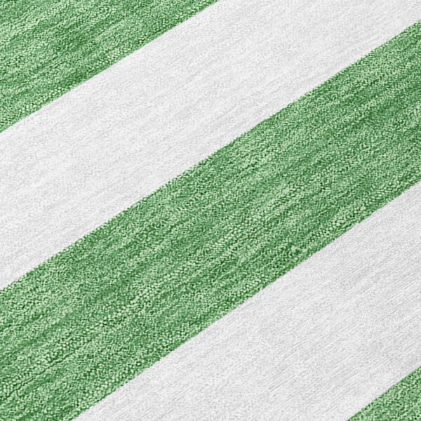 2' X 3' Green and White Striped Washable Indoor Outdoor Area Rug
