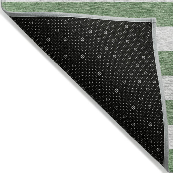 2' X 3' Green and White Striped Washable Indoor Outdoor Area Rug