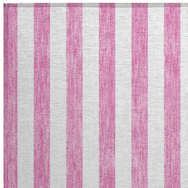 2' X 3' Pink and White Striped Washable Non Skid Indoor Outdoor Area Rug