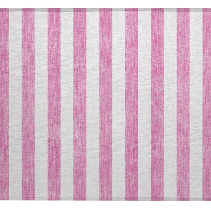 2' X 3' Pink and White Striped Washable Non Skid Indoor Outdoor Area Rug
