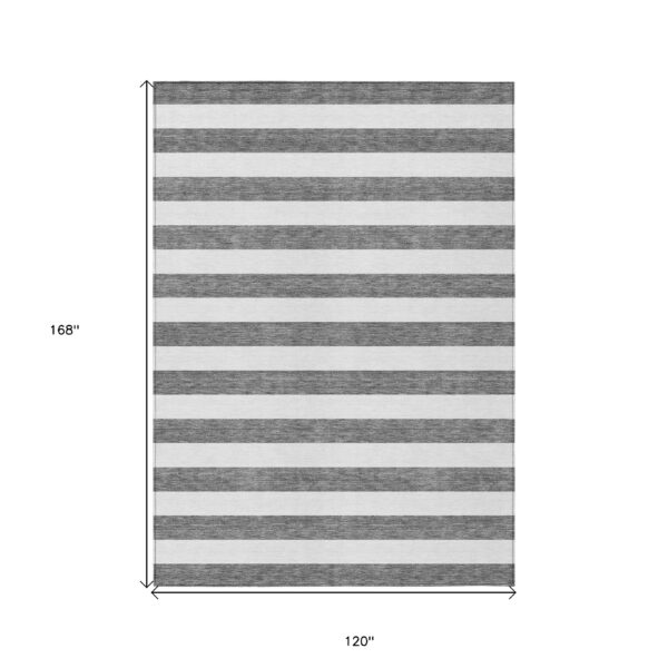 10' X 14' Charcoal Striped Washable Non Skid Indoor Outdoor Area Rug