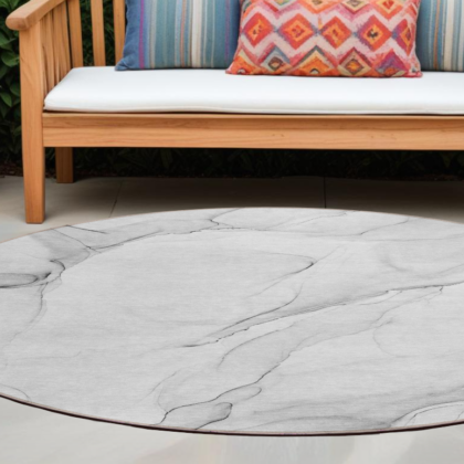 8' Round Gray Round Abstract Washable Non Skid Indoor Outdoor Area Rug