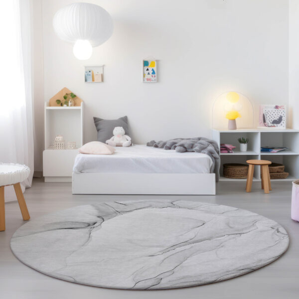 8' Round Gray Round Abstract Washable Non Skid Indoor Outdoor Area Rug
