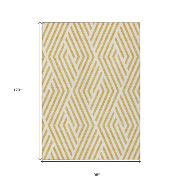 8' X 10' Gold and White Geometric Washable Non Skid Indoor Outdoor Area Rug