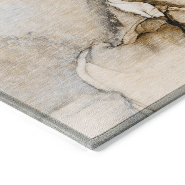 3' X 5' Beige Abstract Washable Non Skid Indoor Outdoor Area Rug