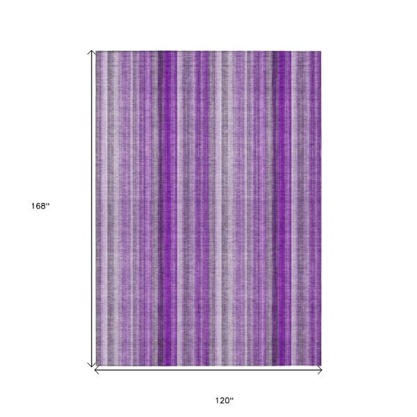 10' X 14' Purple Striped Washable Non Skid Indoor Outdoor Area Rug