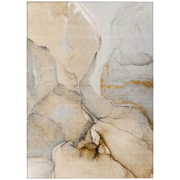 3' X 5' Beige Abstract Washable Non Skid Indoor Outdoor Area Rug
