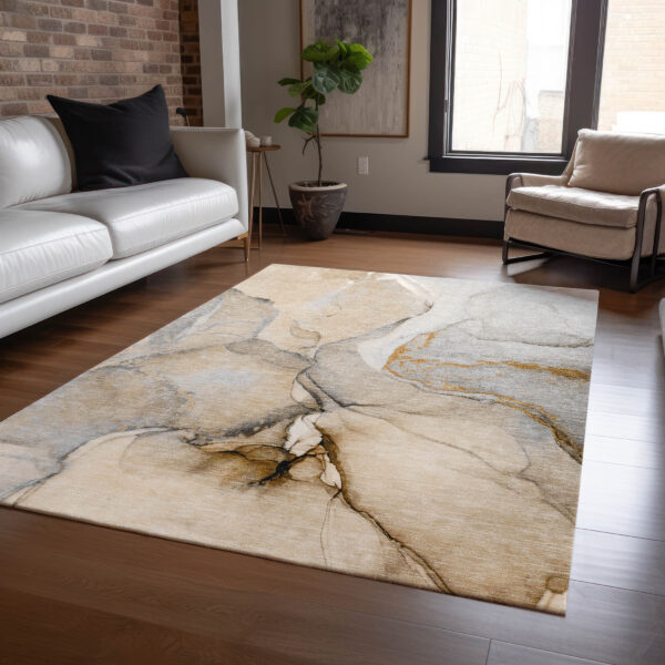 3' X 5' Beige Abstract Washable Non Skid Indoor Outdoor Area Rug