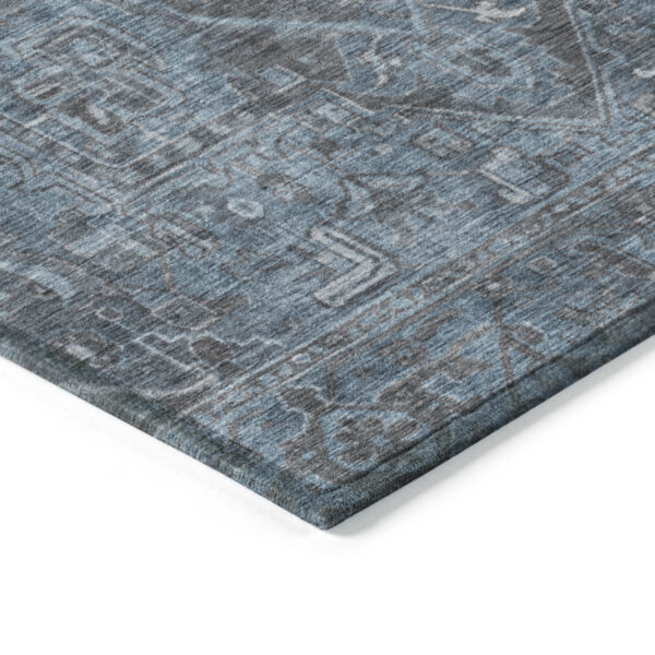 5' X 8' Navy and Black Oriental Washable Non Skid Indoor Outdoor Area Rug