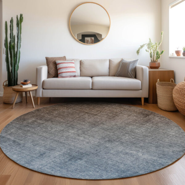 8' Round Blue and Green Round Ombre Washable Non Skid Indoor Outdoor Area Rug
