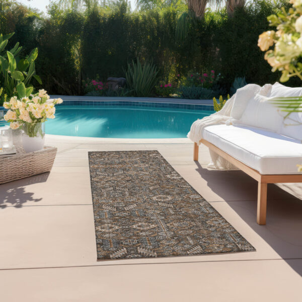 8' Runner Chocolate Floral Washable Non Skid Indoor Outdoor Runner Rug