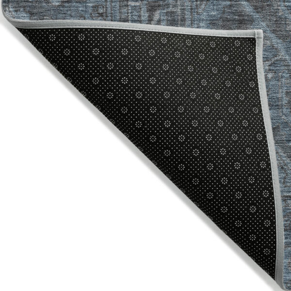 5' X 8' Navy and Black Oriental Washable Non Skid Indoor Outdoor Area Rug
