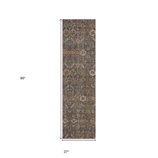 8' Runner Chocolate Floral Washable Non Skid Indoor Outdoor Runner Rug