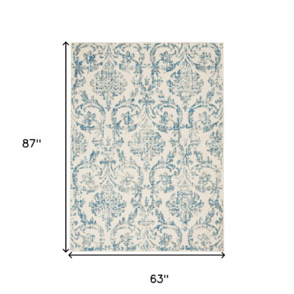 5' X 7' Cream Damask Power Loom Area Rug