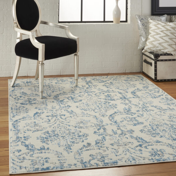 5' X 7' Cream Damask Power Loom Area Rug