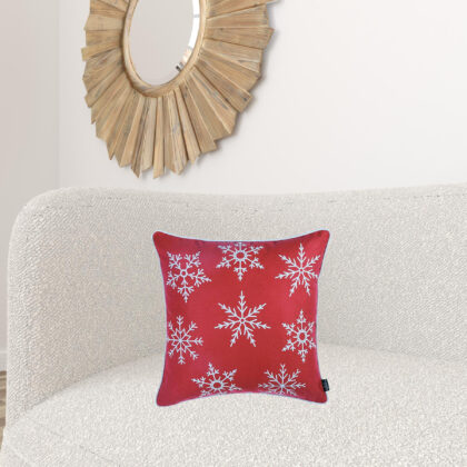 Red and White Snowflakes Throw Pillow