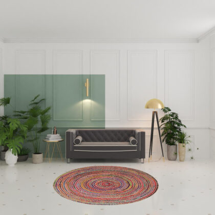 7' Tan Round Geometric Hand Braided Area Rug