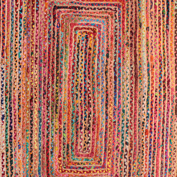 7' Tan Round Geometric Hand Braided Area Rug