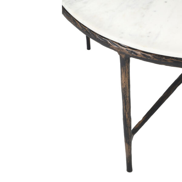 36" White And Brown Genuine Marble And Aluminum Round Coffee Table
