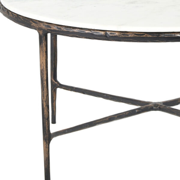 36" White And Brown Genuine Marble And Aluminum Round Coffee Table