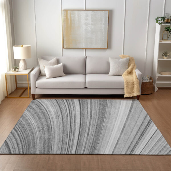 3' X 5' Gray Silver And Ivory Abstract Washable Indoor Outdoor Area Rug