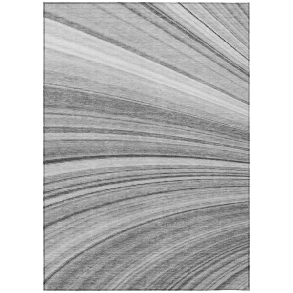 3' X 5' Gray Silver And Ivory Abstract Washable Indoor Outdoor Area Rug