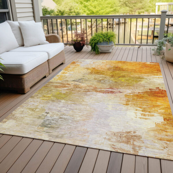 9' X 12' Orange Copper And Terra Cotta Abstract Washable Indoor Outdoor Area Rug