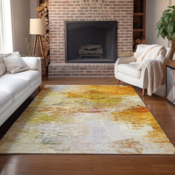 9' X 12' Orange Copper And Terra Cotta Abstract Washable Indoor Outdoor Area Rug