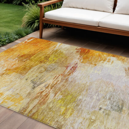 9' X 12' Orange Copper And Terra Cotta Abstract Washable Indoor Outdoor Area Rug