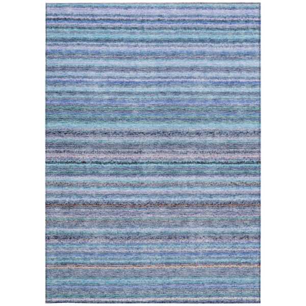 3' X 5' Sky Blue And Navy Blue Striped Washable Indoor Outdoor Area Rug