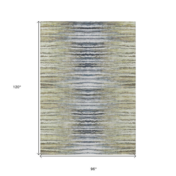 8' X 10' Beige Tan And Taupe Striped Washable Indoor Outdoor Area Rug