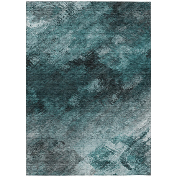 10' X 14' Teal Blue Aqua And Gray Abstract Washable Indoor Outdoor Area Rug
