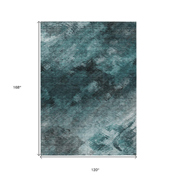 10' X 14' Teal Blue Aqua And Gray Abstract Washable Indoor Outdoor Area Rug