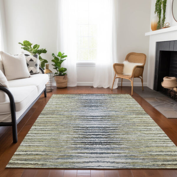 8' X 10' Beige Tan And Taupe Striped Washable Indoor Outdoor Area Rug