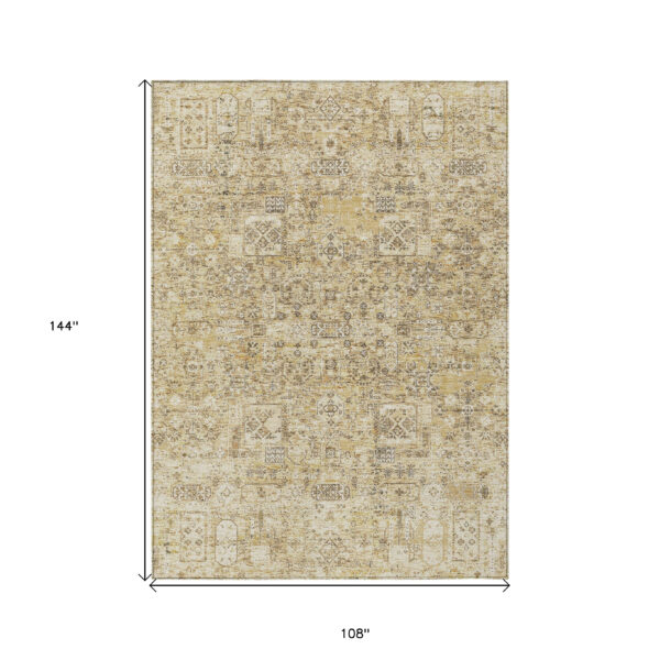 9' X 12' Wheat Beige And Gray Floral Washable Indoor Outdoor Area Rug