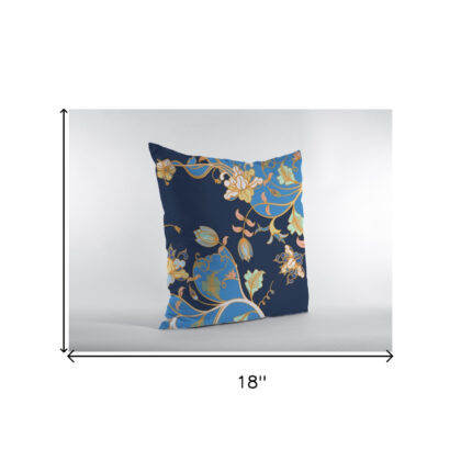 18" Navy Blue Garden Zippered Suede Throw Pillow